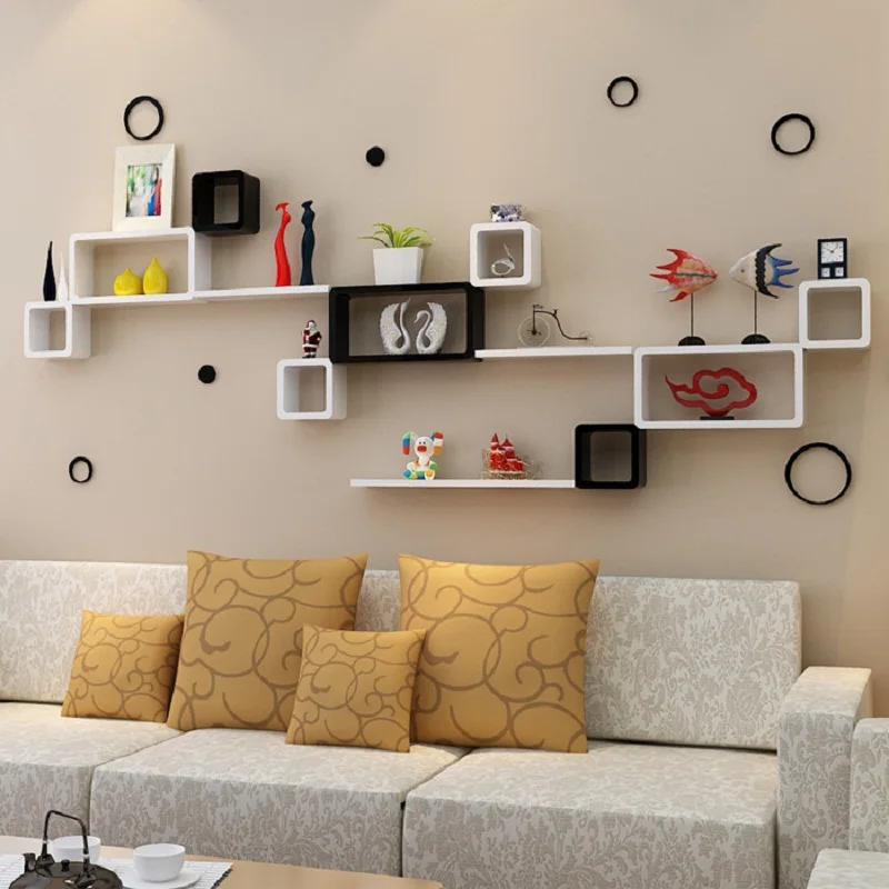 

3pcs One Set Rectangle Wooden Wall Clapboard Creative Decorative Shelf Living Room Stuff Wall Shelf Storage Rack