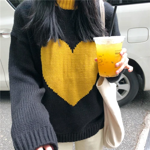 Повседневные свободные свитера с сердечками в духе колледжа модные женские