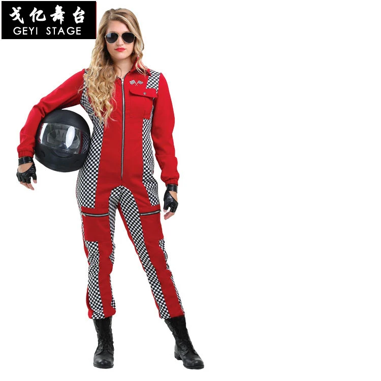 

Girls Women Car Go Kart Racing Suit + Gloves Halloween Cosplay Costume Rally Off-Road Clothing Red Cool Motorcycle Suits