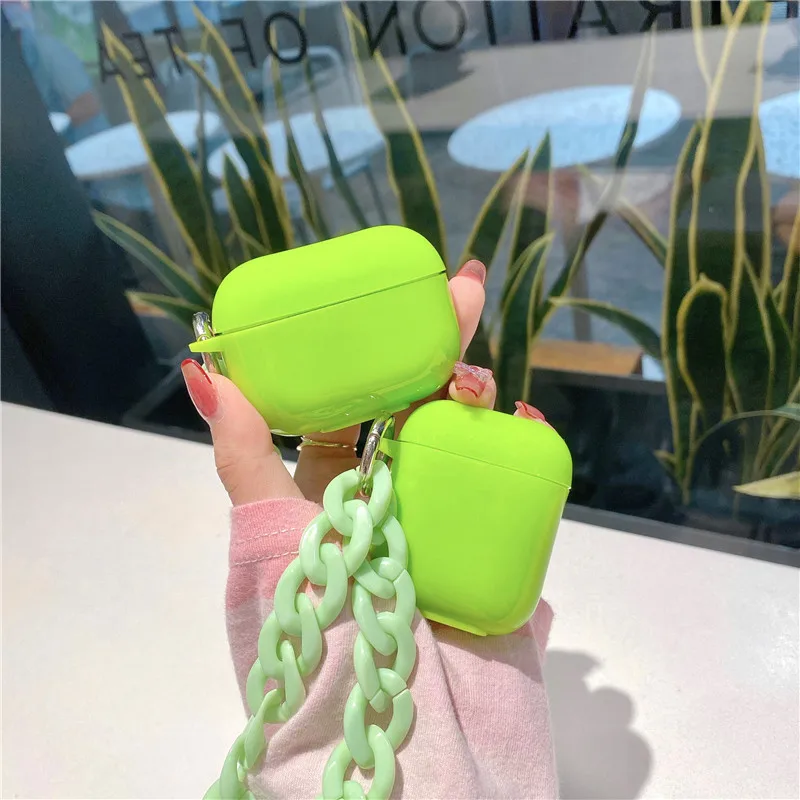 

For Airpods Pro 3 Cute fluorescent green Earpods Case with Strap for Apple Airpods 1 2 3 Wireless Earphone Headset Soft Cover
