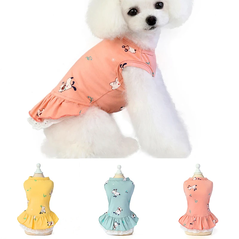 

Summer Print Pet Dog Dress Cotton Puppy Dog Accessory Durable Dog Dress Lace Cloth Dog Skirt Comfortable Pet Clothing New Style