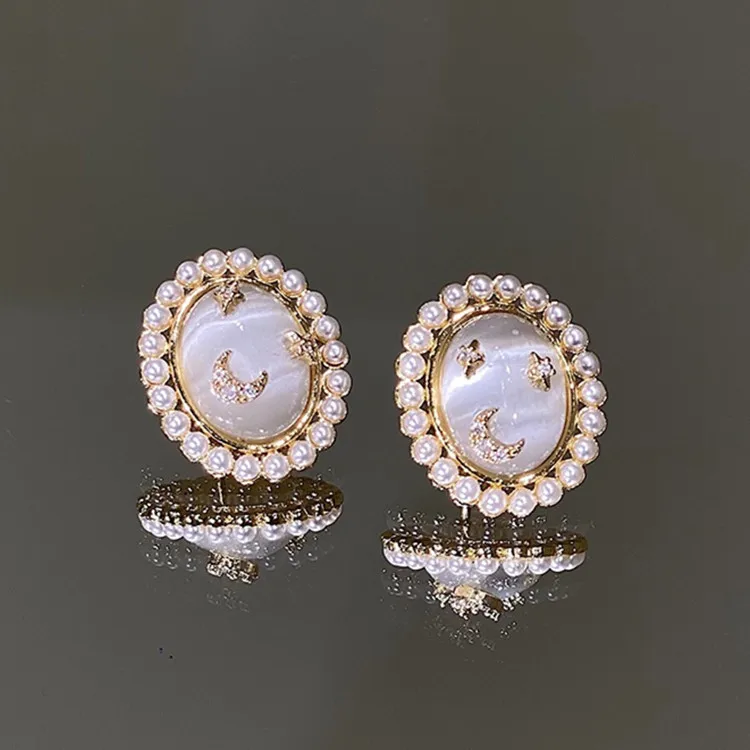 

Round pearl earrings female retro French temperament high sense light luxury Earrings 925 Silver Earrings