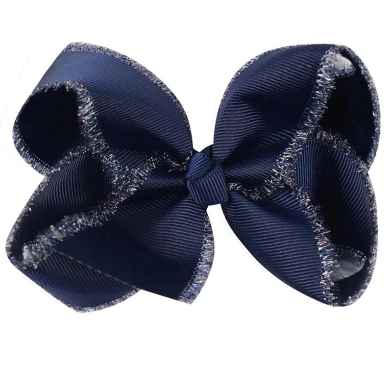 navy 2 шт./лот " Детские однотонные аксессуары для волос ленты Hairbow с зажимами блестящие, ручной работы бант для волос для девочек Головные уборы - Цвет: navy