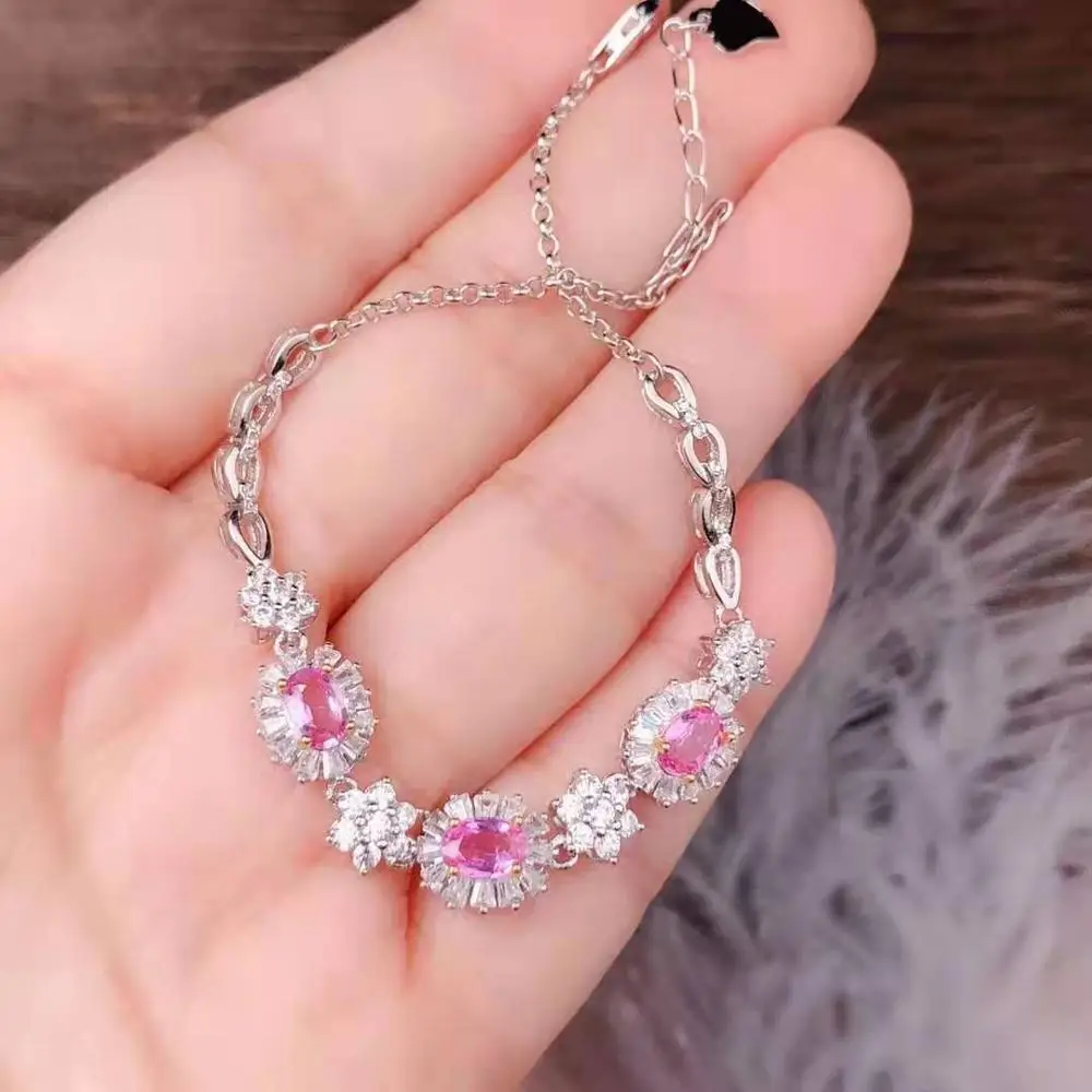 Браслет из розового сапфира 3 х4 мм|Гибкие и жесткие браслеты| |