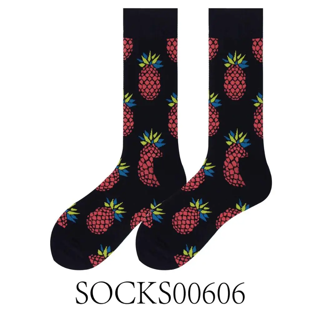 SOCKS00606 Забавные хлопковые носки с принтом счастливой пары цветные вишни желтые или черные базовые узоры серии - Цвет: SOCKS00606