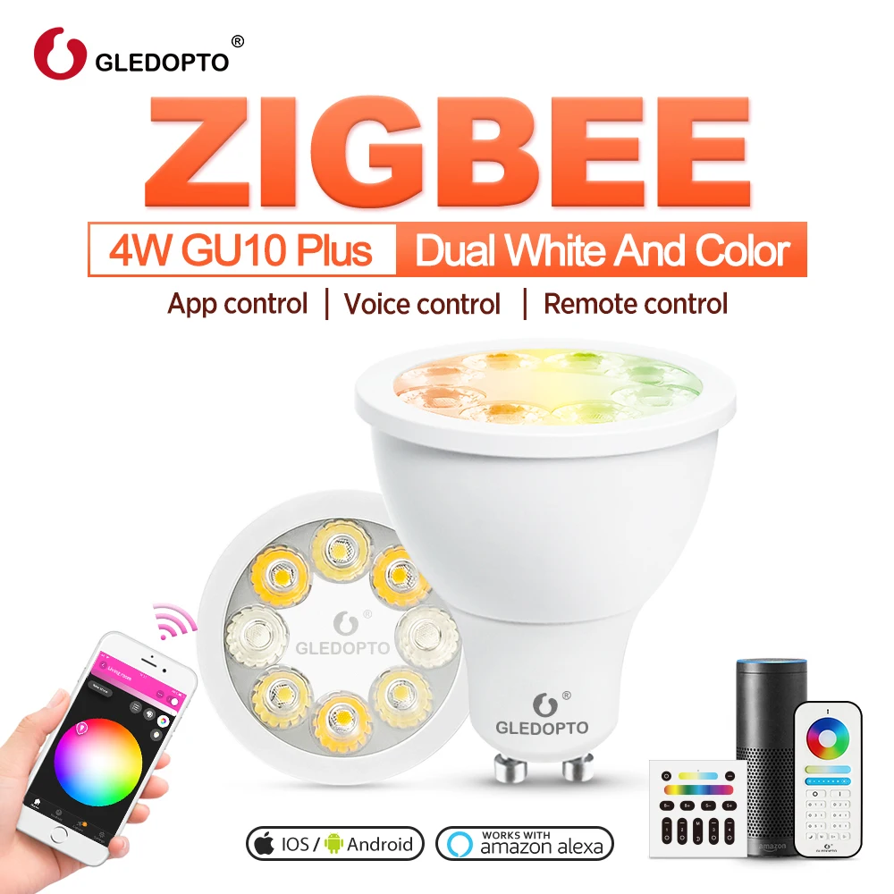 Умный Точечный светильник ZigBee gu10 rgb + cct лампа 25 градусов угол луча работает с zigbee 3