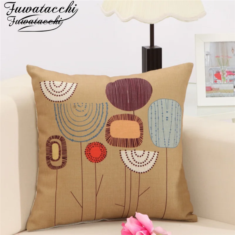 

Fuwatacchi Linen Vintage Cushion Covers Abstract Flowers Pillow Covers European Retro for Home Sofa Decorative Throw Pillowcase