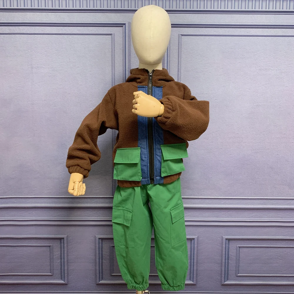

Дизайнерская одежда, комплекты для маленьких мальчиков, зима 2021, теплый детский кашемировый пиджак с надписью + брюки, костюм из двух предме...