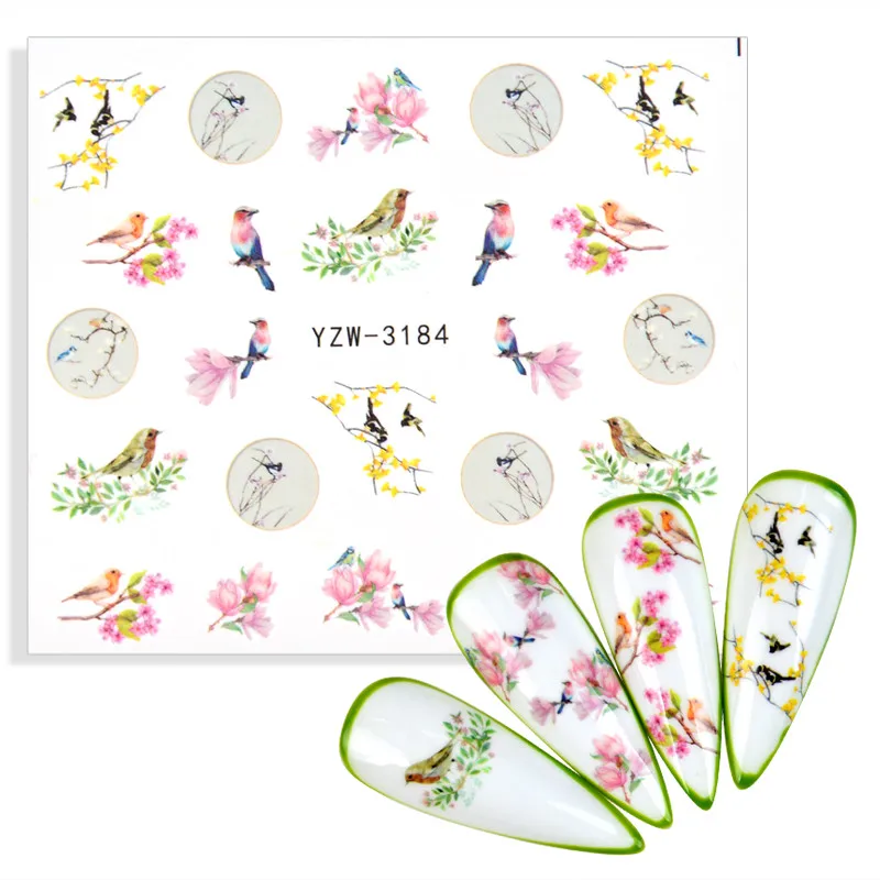 

1 Sheet Colorful Flower Gel Polish Manicure Stickers For Nails Blooming Floral Bouquet Nail Transfer Paper Foils Decorations