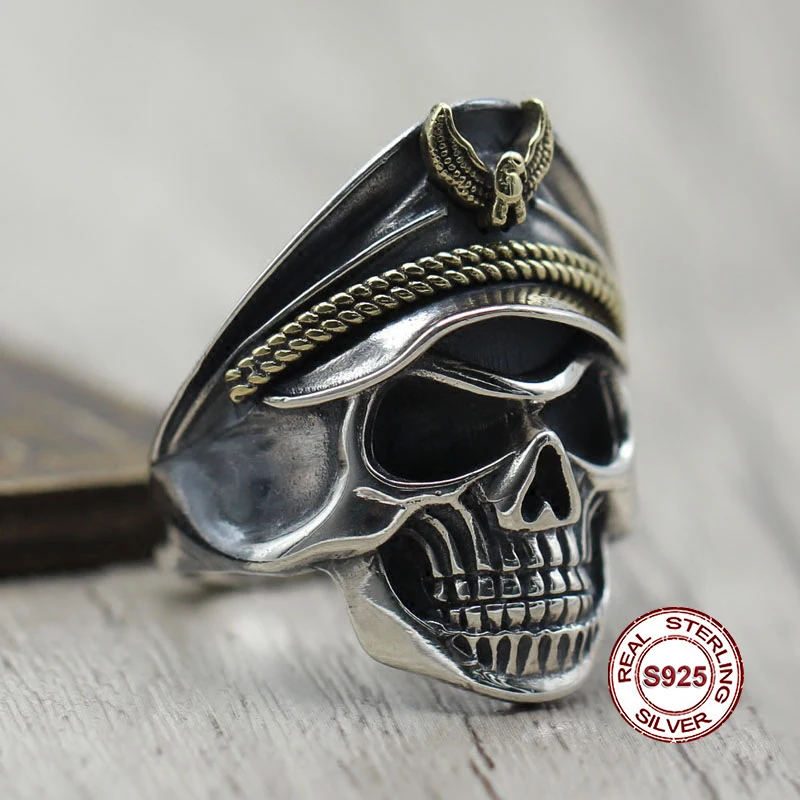 

S925 Sterling Silver Men's Ring Personality style classic retro simple Skeleton officer opening shape Send a gift to love