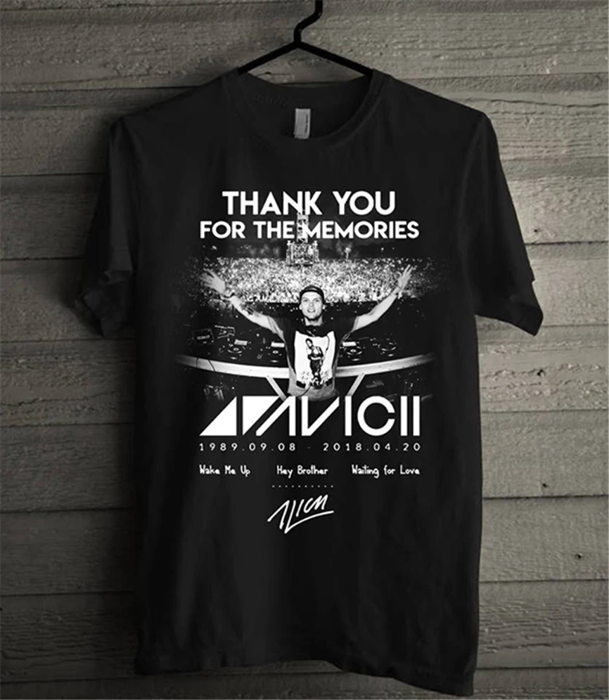 Avicii спасибо за воспоминания футболка Черная Хлопковая мужская Supplier Us поставщик