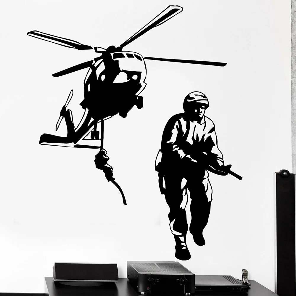 

Wall Vinyl Helicopter Soldier Marine Decal Home Decoration Living Room Garage Wall Decor Stickers Posters Removable A587