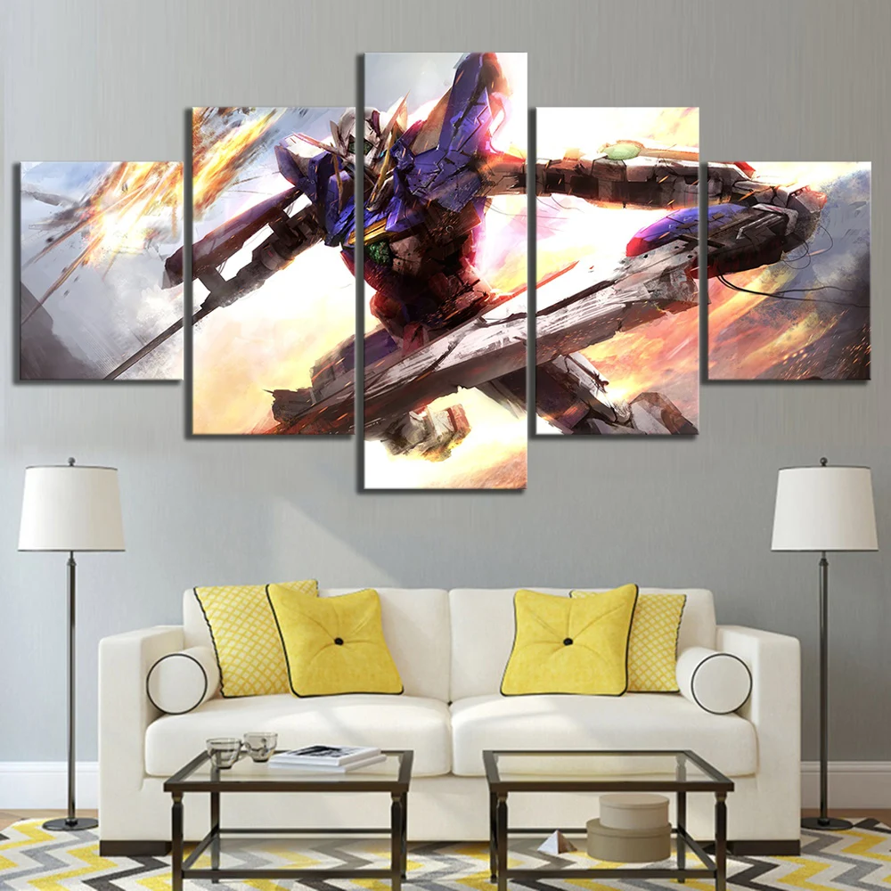Модульная Hd с картины украшение дома 5 Панель аниме Гундам холсты для рисования