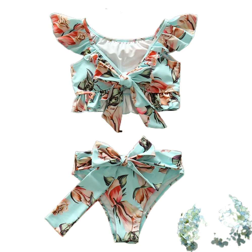 

2021 Sexy Printed Bikinis Women Swimsuit Bow Swimwear Ruffle Bathing Suit Beach High Waist Biquini female swim bikini