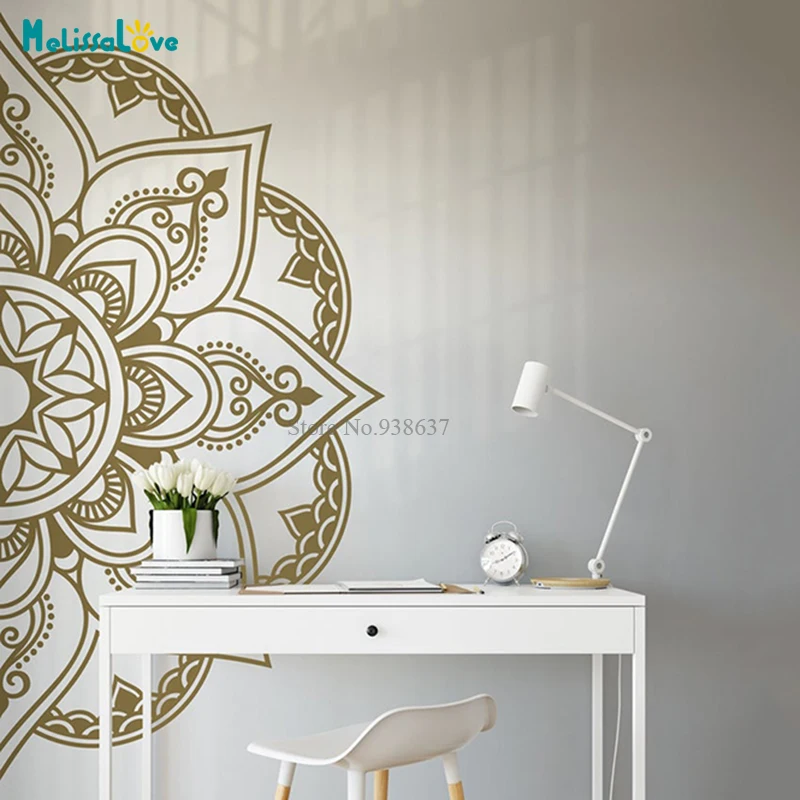 Beautiful Half Mandala Flower Decor Sofa Headboard Sticker Living Bedroom Yoga Studio Meditation Room Art Mural BA733-1