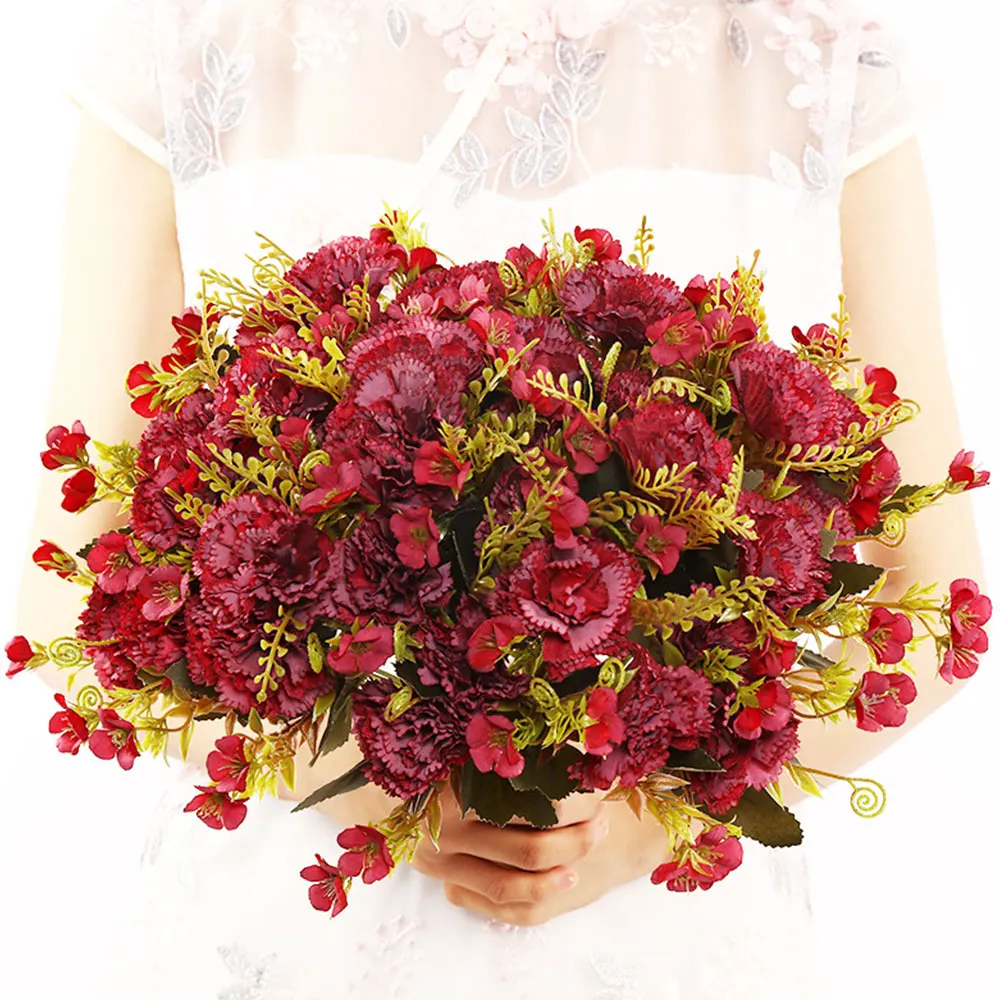Искусственные цветы гвоздики шелковые лепестки для свадеб букет 5 ветвей домашний стол центральный