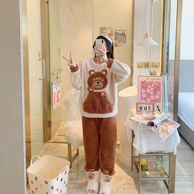 Autumn Winter Pyjamas for Women Sweet and Lovely Thickened Warm Pajama Set Women Pajamas Sleepwear Women Homewear pajama woman