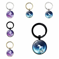 cartoon unicorn badge glass cabochon retro keychain charm car key ring pendant gift jewelry pendant
