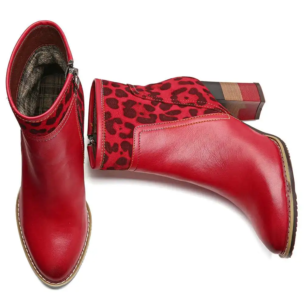 SOOCFY/леопардовые ботинки Botas mujer Короткие из натуральной кожи на молнии и высоком