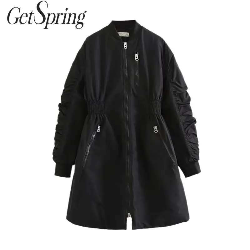 GETSPRING Женская парка черного размера плюс утепленная женская зимняя верхняя
