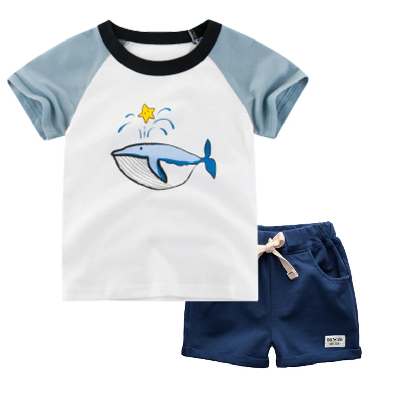 

Summer Kids Boy Clothing Sets Cartoon Whale 100% Cotton Short Sleeve T-shirt+Shorts Child Outifts 2PCS Casual Children Clothes