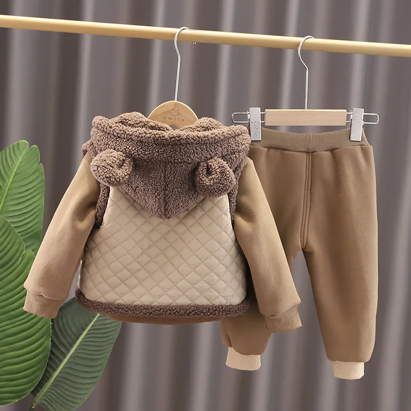 Conjunto de 3 piezas de ropa para ni&ntilde;os, su&eacute;ter polar de mano, abrigo, pantalones, oto&ntilde;o e invierno, 2021-2