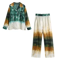 2021 ladies suits color matching tie dye shirt pants new spring summer women clothing new trend casual style tops long pants
