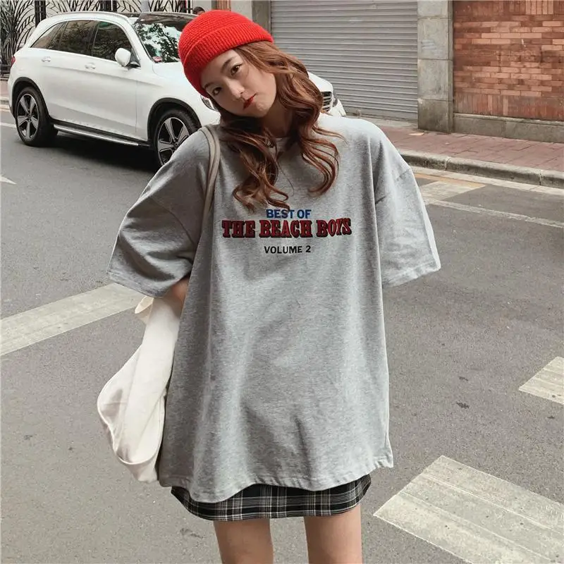 

Casual Loose Fashion Basic Letter Printed All Match Oversize College Wind Street Hot Sale Women Female Short Sleeve Top T-shirts