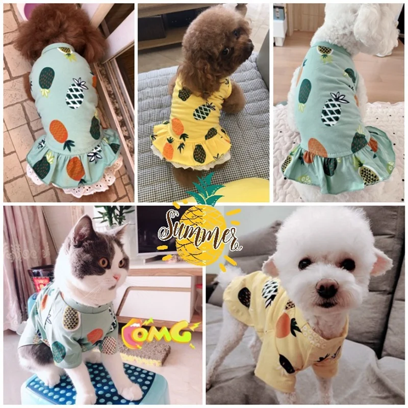 

Fashion Cute Dog Cat Skirt Dress Spring And Summer Pet Dog Puppy Dresses Clothes Kawaii Pet Pineapple Printing Clothing