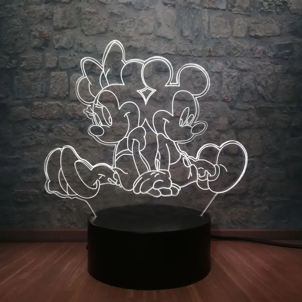 3D лампа Микки Маус Минни друзья светодиодный ночник 7 цветов Изменение USB База переключатель Рождественские декоративные детские игрушки подарок