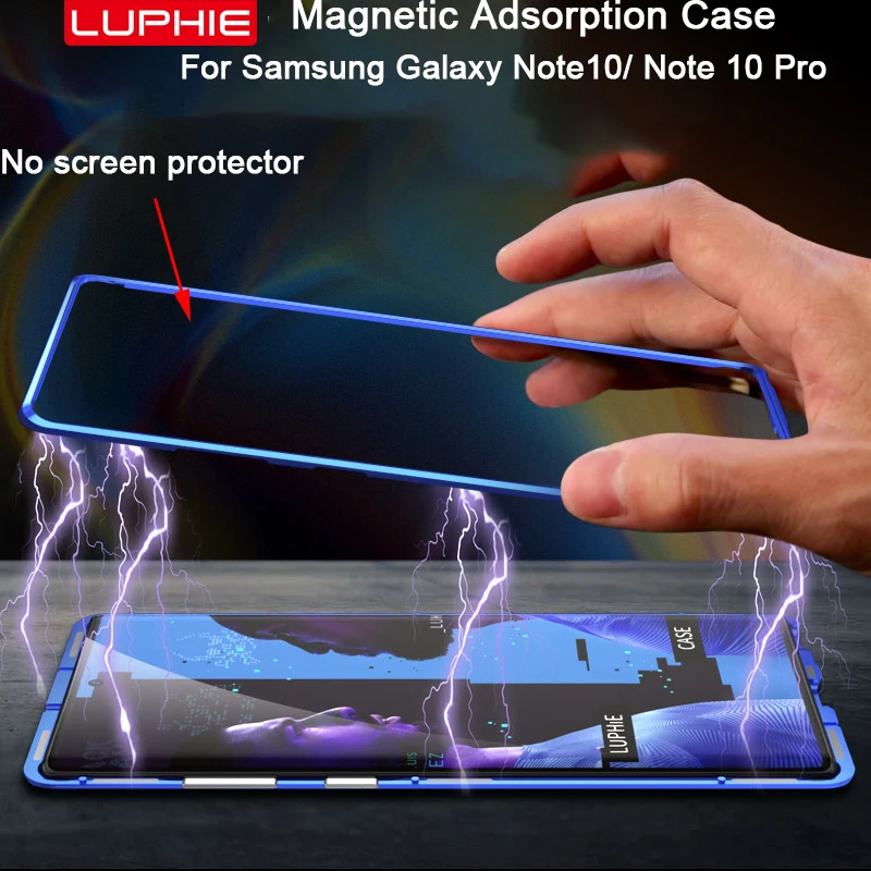 

Metal Magnetic Adsorption Case For Samsung Galaxy Note 10 + Plus case Tempered Glass Back For Samsung Note10 Cases Cover Bumper