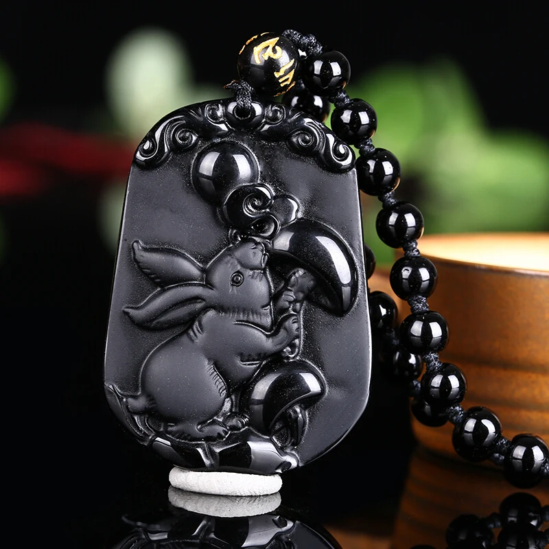 Ожерелье из натурального черного обсидиана с бусинами ручная работа кулон в виде