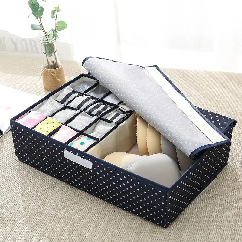 Navy Blue dots A Бытовой пыле ящики для хранения нижнего белья бюстгальтер носки для хранения контейнерный делитель ящик Органайзер для мелкой одежды с крышкой Шкаф 、 мешка - Цвет: Navy Blue dots A