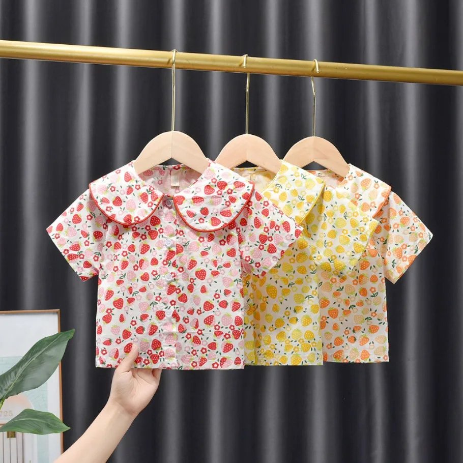 

Summer Toddler Girls Blouses Shirts Cute Strawberry print Baby Girl Cotton Shirts Children Kids Short Sleeve Tops T-shirt Gifts