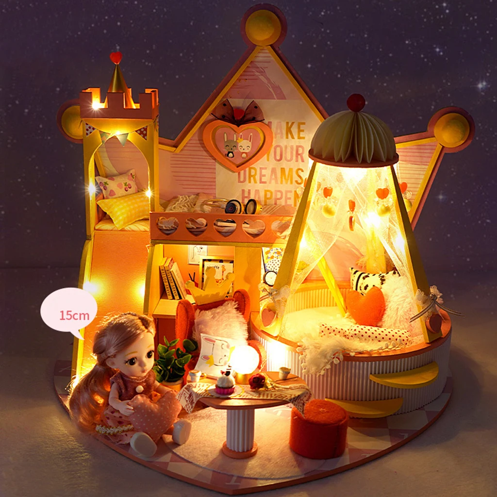 

DIY Wood Doll House Kit with Led Light Miniature House Dollhouse Accessories