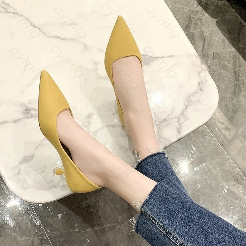 

2020 Pu Leather Elegant Women High Heels Pumps Fashion Spring Autumn Kitten Heels Woman Slip on Shallow Ladies Shoes