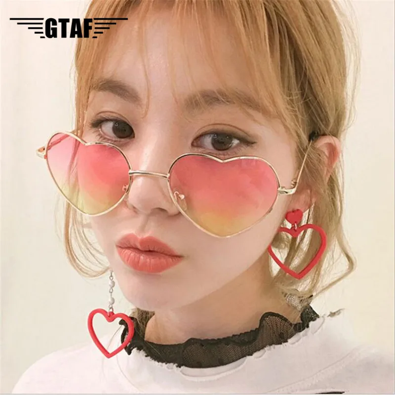 Женские металлические солнцезащитные очки в форме сердца брендовые