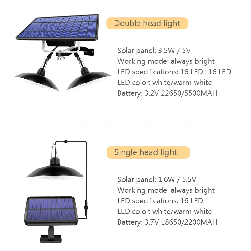 Водонепроницаемый двойной головкой Солнечный подвесной светильник на открытом