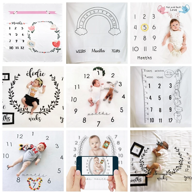 

Cartoon Lovely Newborn Baby Monthly Growth Milestone Photo Prop Background Blankets Play Mat Infant Bedroom Decor Backdrop Cloth