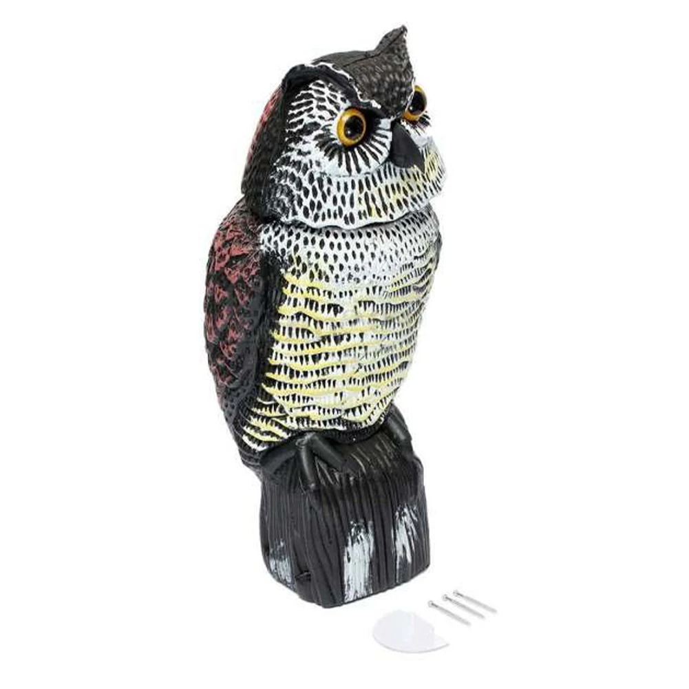 

Realistic Bird Scarer Rotating Head Sound Owl Prowler Decoy Protection Repellent Pest Control Scarecrow Garden Yard Move