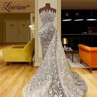 lowime new design luxury long party dresses pearls mermaid prom dress 2021 custom made lace celebrity dresses evening gown robe