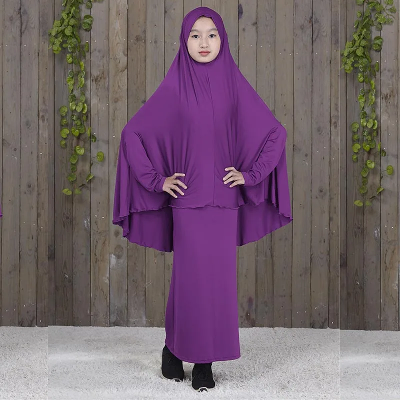 

Fashion muslim sets children abaya turkey modest clothing girl set 2 pieces prayer dress islamic djellaba free shippin to peru