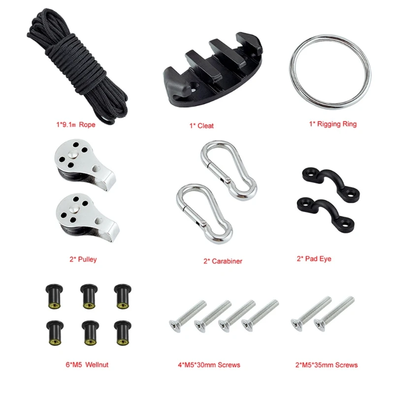 

Kayak Canoe Anchors Trolley Kit Cleat Rigging Ring Pulleys Decks Accessories