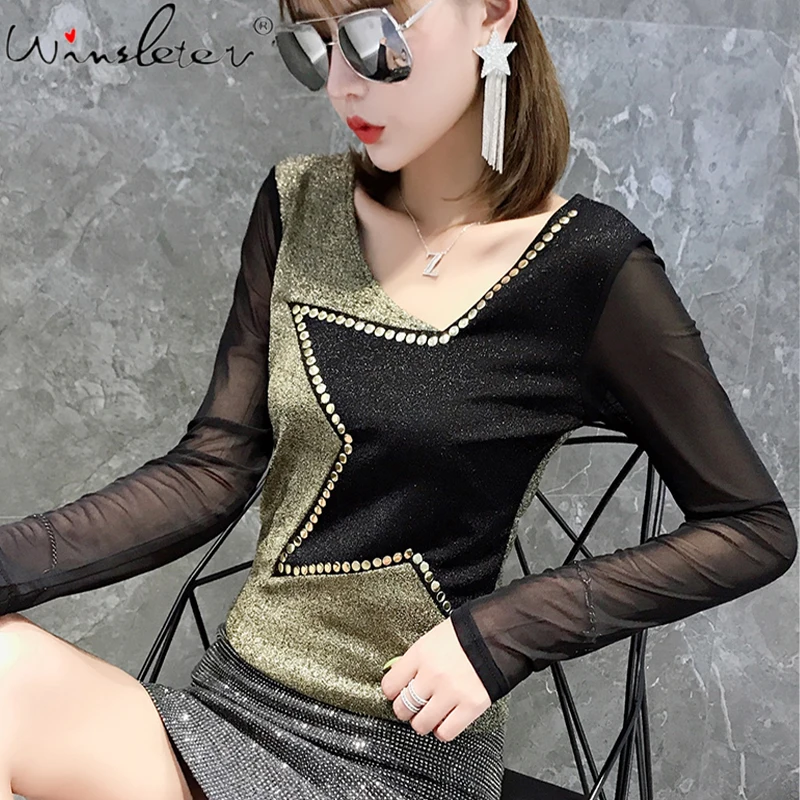 

Футболка женская хлопковая, контрастных цветов, с длинным рукавом, на весну, 2020, T03016B