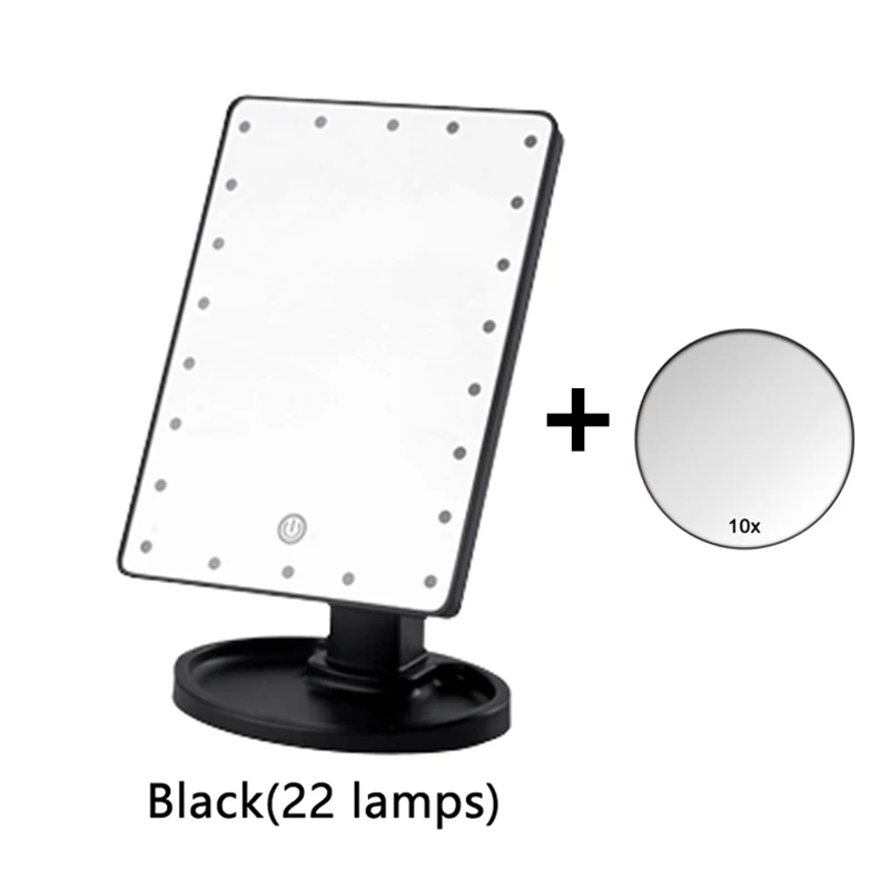 22 lamps and 10X Зеркало для макияжа светодиодный свет зеркало стоящее портативное сенсорный экран освещенный, подсвеченный косметическое зеркало свободное вращение - Цвет: 22 lamps and 10X