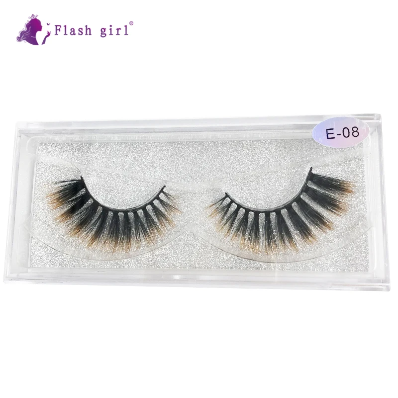 Flash Girl Full Strip Eyelashes 1 Pairs Thick Lashes 3D Handmade Colorful Eylashes Makeup with Packaging Maquiagem E-08