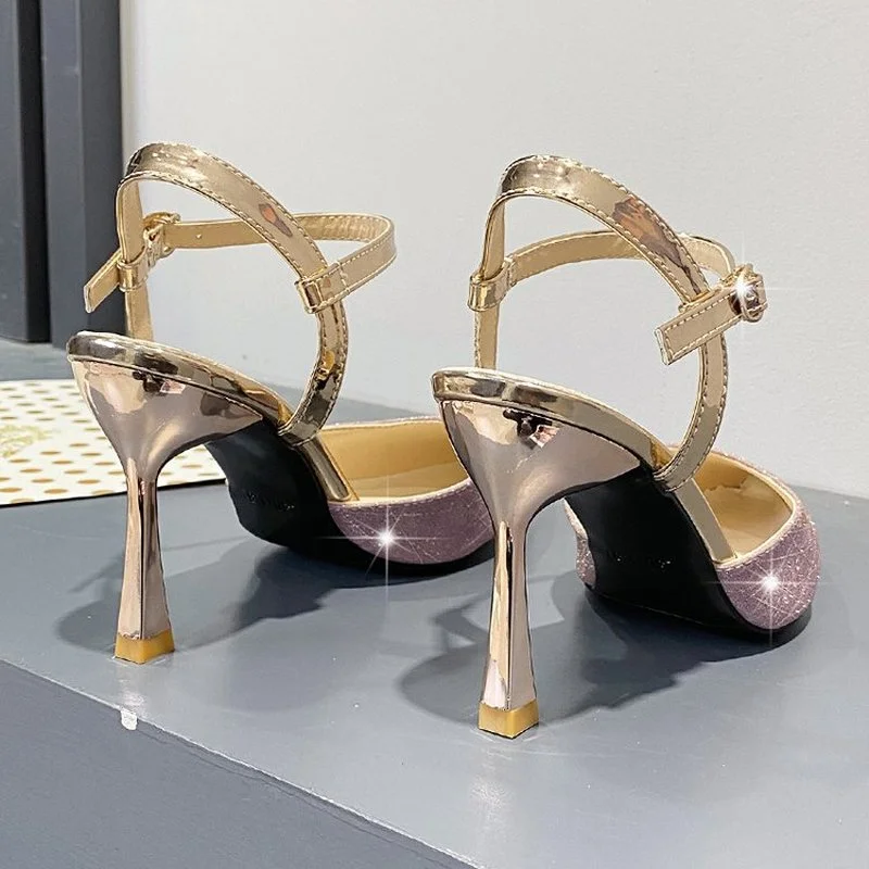 

2021 Fashion Super High Heel Women Sandals Women Single Shoes Wedding Shoes Bridal Buckle Pointed High Heel Shoes Women Sandals