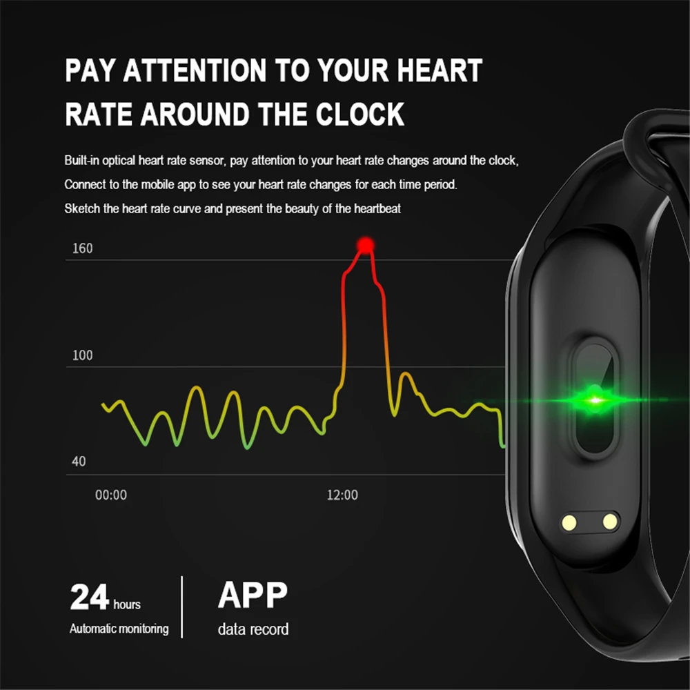 

reloj inteligente M4 Bluetooth Message Push Smartband Heart Rate Blood Pressure Monitor Smart Watch Men Women Waterproof Smartwa