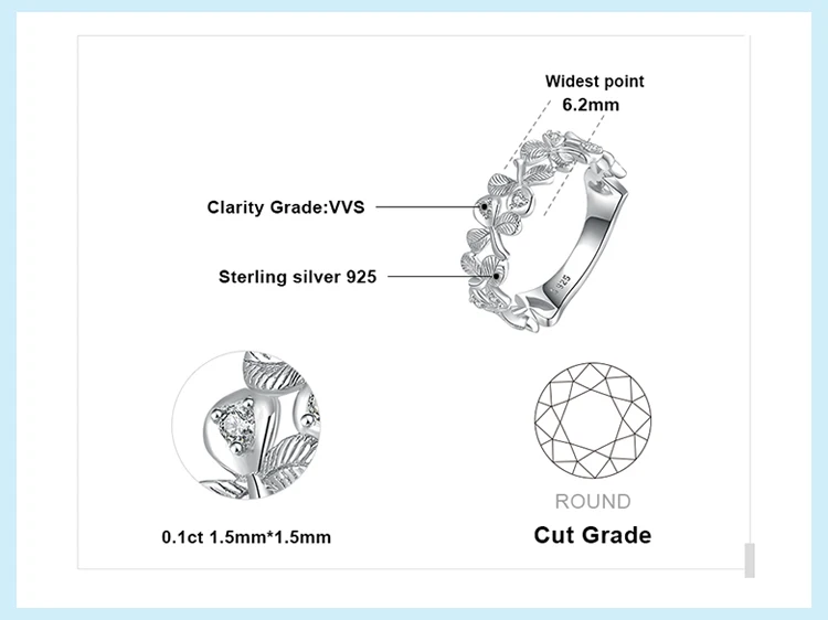 JewelryPalace Lucky 3 листьев клевера кубического циркония стекируемые Свадебные Кольца для женщин 925 пробы серебро ювелирные украшения мод