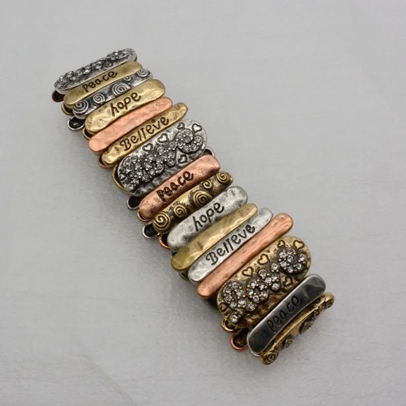 Ins винтажные браслеты с гравировкой Мир верь любовь надеюсь эластичные богемные
